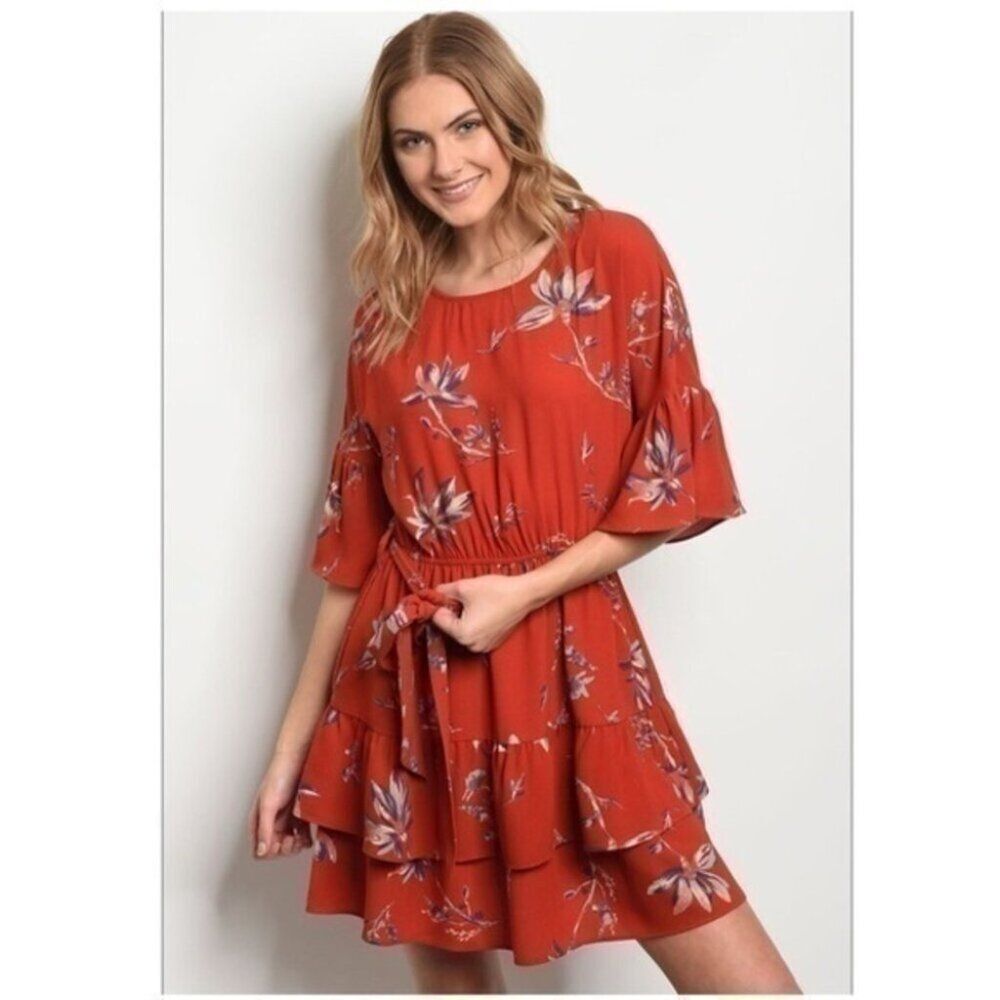 Small Rust Draw String Floral Dress